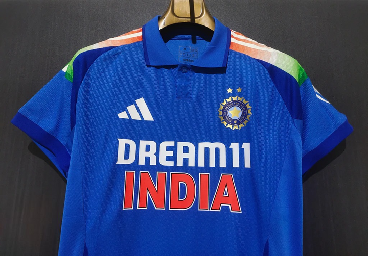 2025 India cricket jersey by Striker Store with vibrant blue color and Dream11 logo
