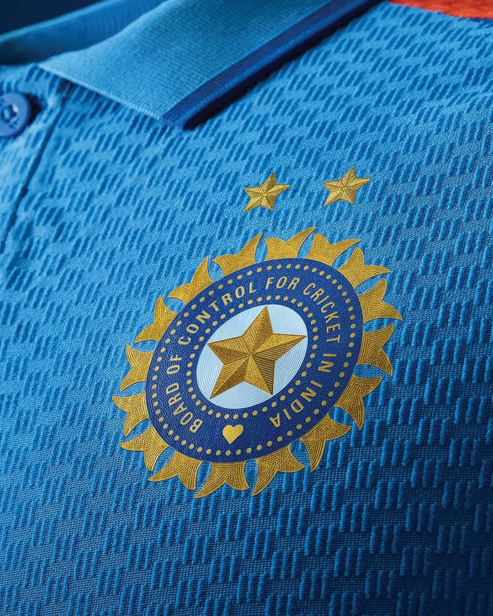 2025 India cricket jersey featuring the Board of Control for Cricket emblem in vibrant blue