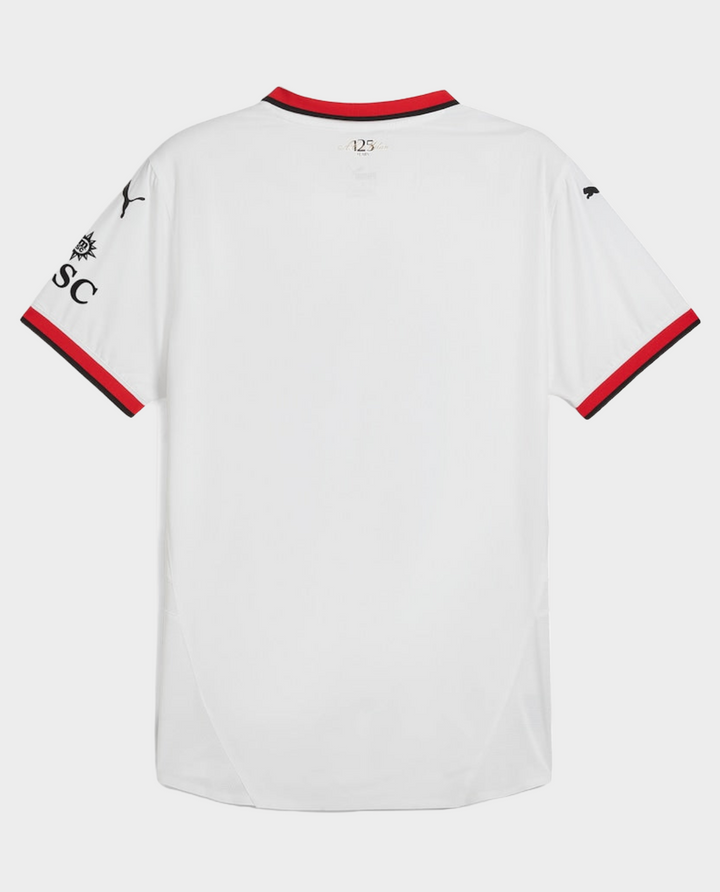 Back view of the AC Milan away jersey 2024 in white with red accents by Striker Store