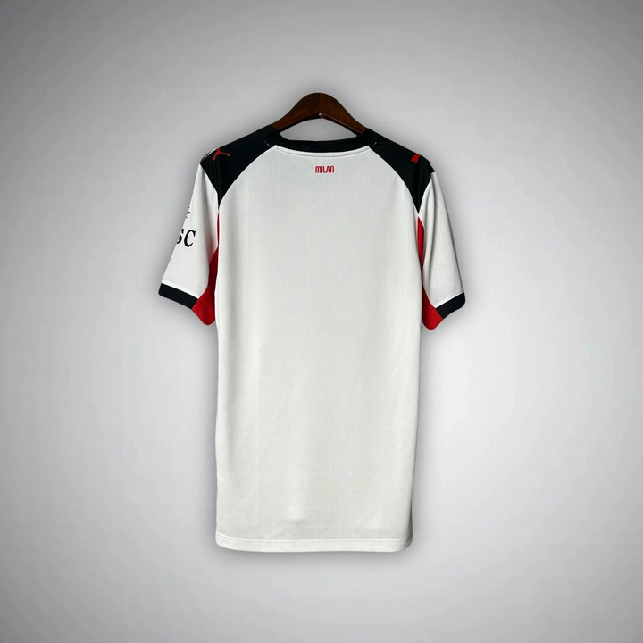 Back view of AC Milan away jersey 2025-26 in white with black and red accents from Striker Store