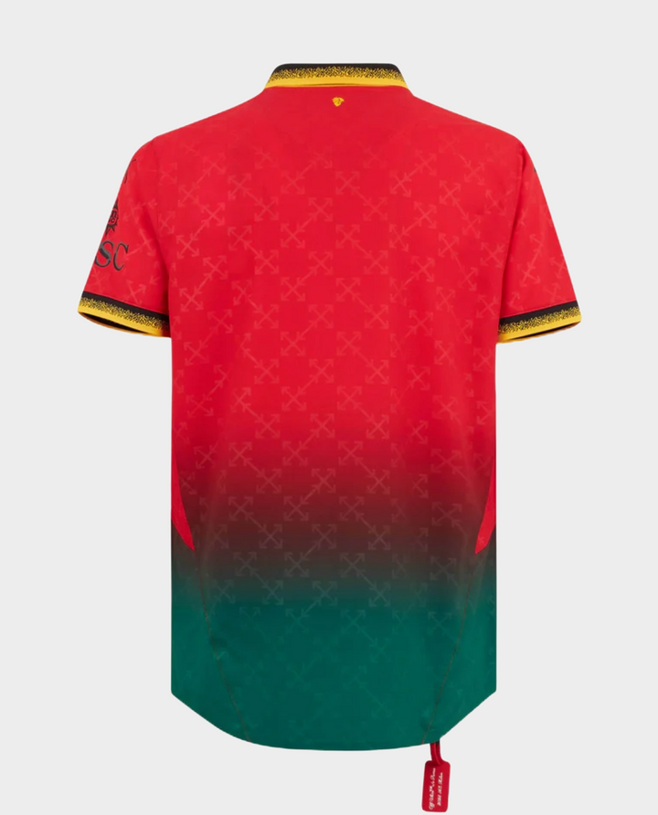 Back view of the AC Milan goalkeeper jersey 2024 in red and green with stylish design elements