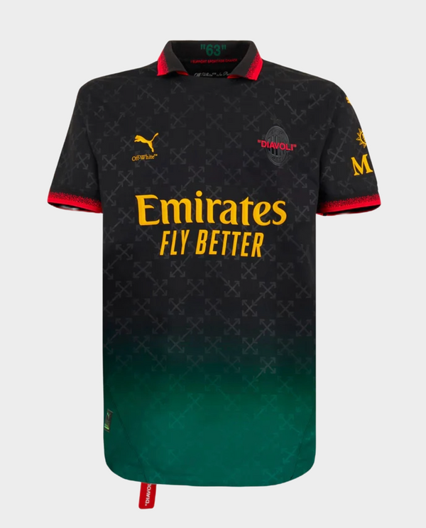AC Milan Off White Jersey 2024 featuring a stylish gradient design and prominent Emirates branding