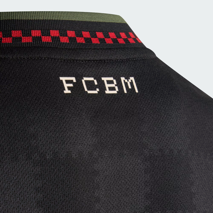Striker Store Bayern Munich third jersey 2025-26 black back detail with FCBM lettering and green red collar