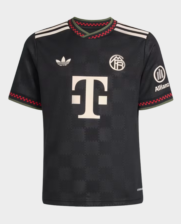 Striker Store Bayern Munich third jersey 2025-26 black short sleeve with cream logos and red green trim