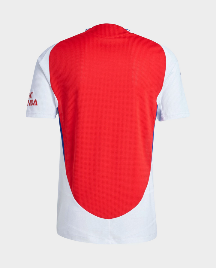 Back view of the Arsenal 2024 home jersey featuring a vibrant red design with white accents