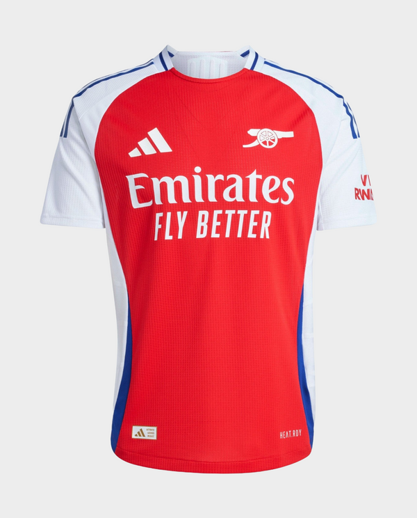Arsenal 2024 home jersey featuring a bold red design with white accents and Emirates branding