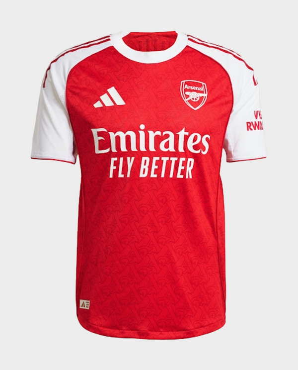 2025-26 Arsenal player version kit in vibrant red and white with Emirates branding
