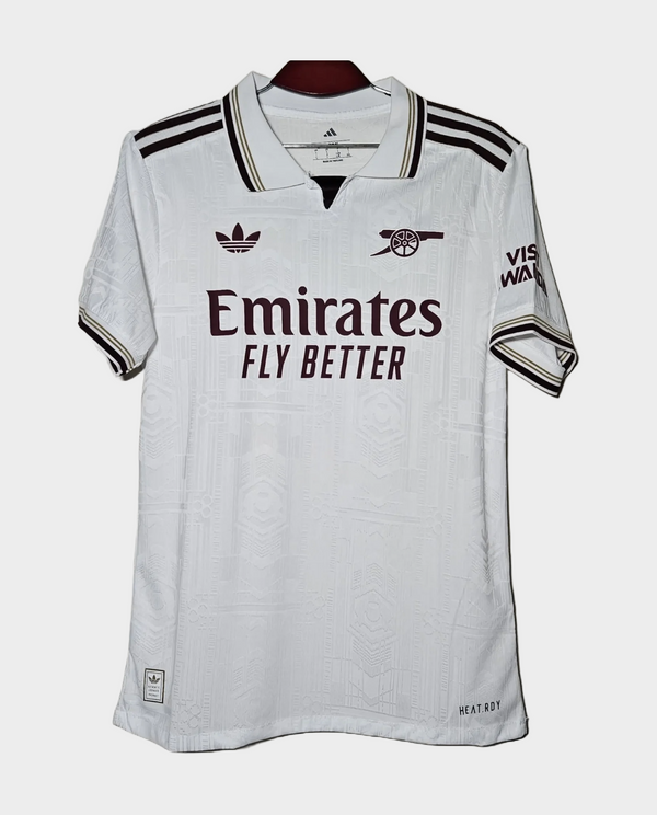 Striker Store Arsenal 2025 26 third jersey white football shirt with black accents and Emirates Fly Better logo