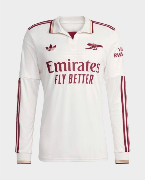Arsenal third jersey 2025-26 player version in white with red accents and long sleeves