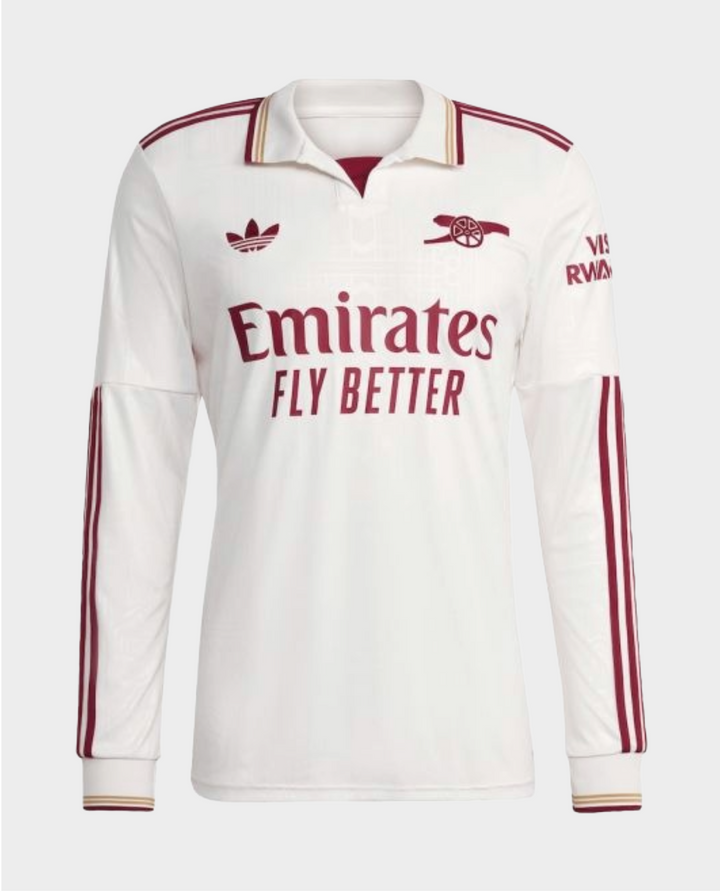 Arsenal third jersey 2025-26 player version in white with red accents and long sleeves
