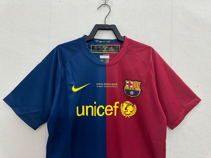 Barcelona 2008-09 home jersey featuring a split design with Nike and Unicef logos