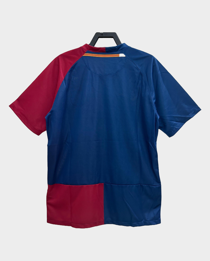Barcelona 2008-09 home jersey featuring classic red and blue color blocks on the back