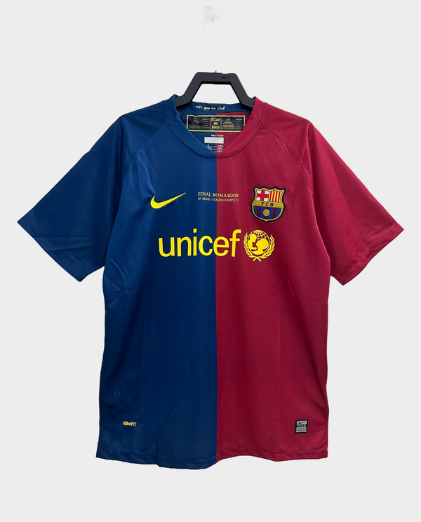 Barcelona 2008-09 home jersey featuring blue and maroon colors with Unicef logo