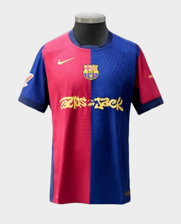 Barcelona Cactus Jack 2025-26 player jersey with split colors and logo design by Striker Store