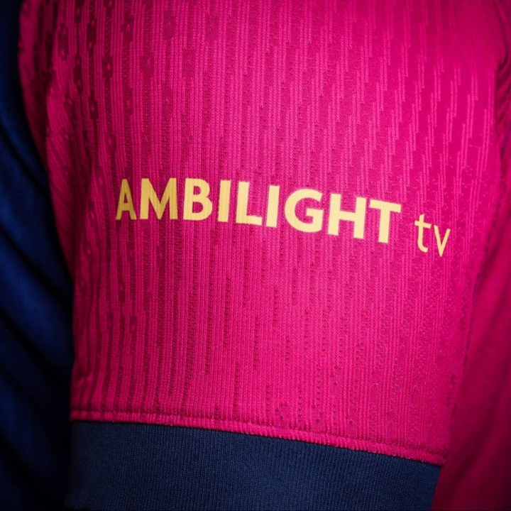 Barcelona Home Jersey 2024 featuring AMBILIGHT tv logo on the sleeve for passionate fans