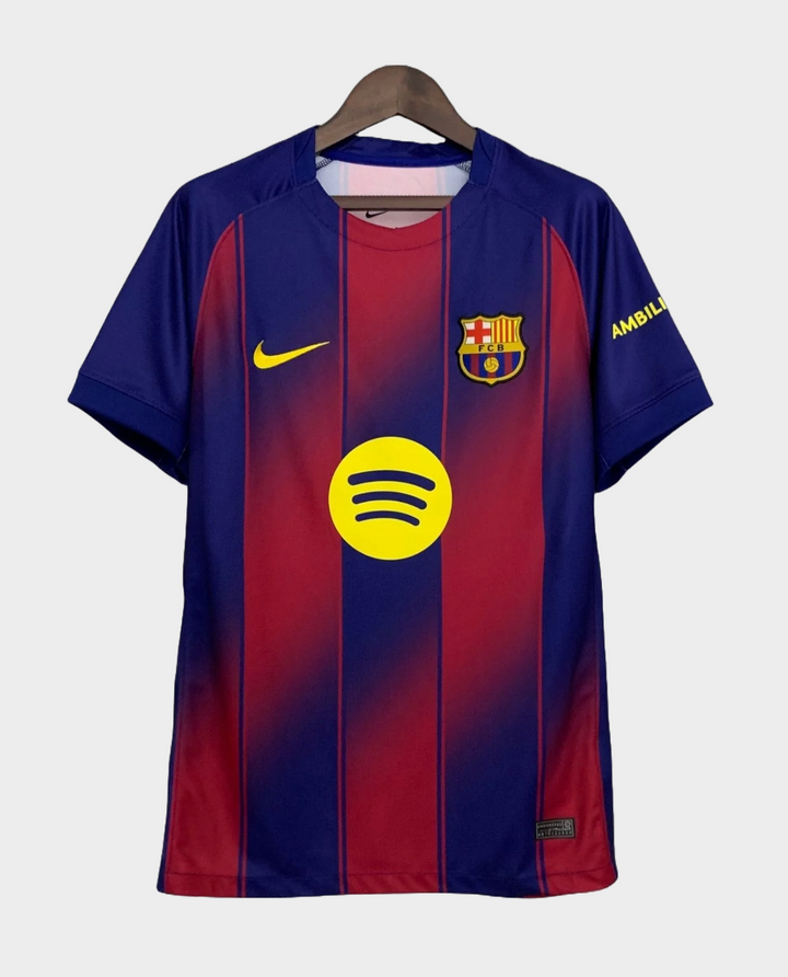 Barcelona Home Jersey 2025-26 featuring classic colors and sponsor logo for football fans