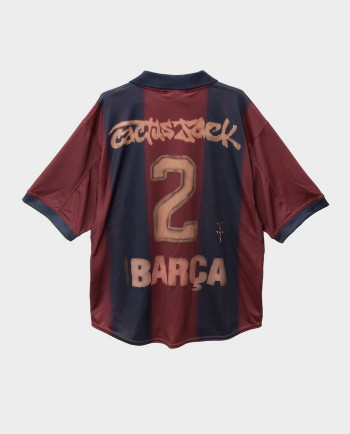 Barcelona Travis Scott 2025-26 player version jersey in maroon and navy with unique design elements