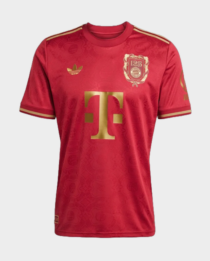 Bayern Munich 125th Anniversary Jersey in red with gold accents and club logo for supporters