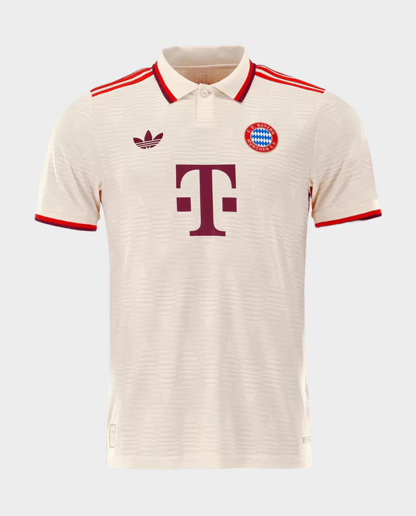 Bayern Munich 2024-25 third jersey in cream with red accents and Adidas logo for fans and collectors