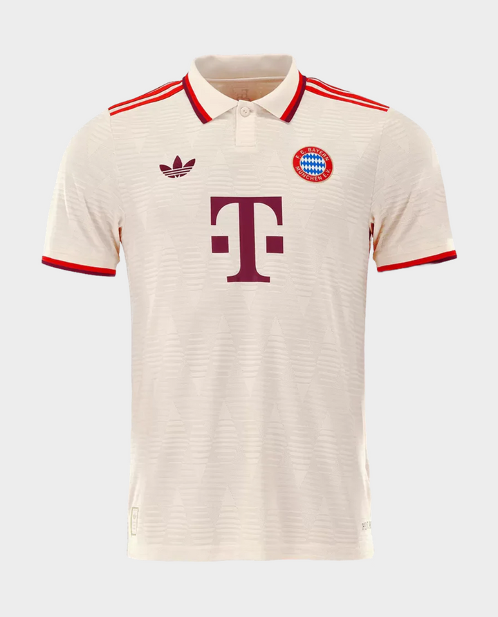 Bayern Munich 2024-25 third jersey in cream with red accents and Adidas logo for fans and collectors