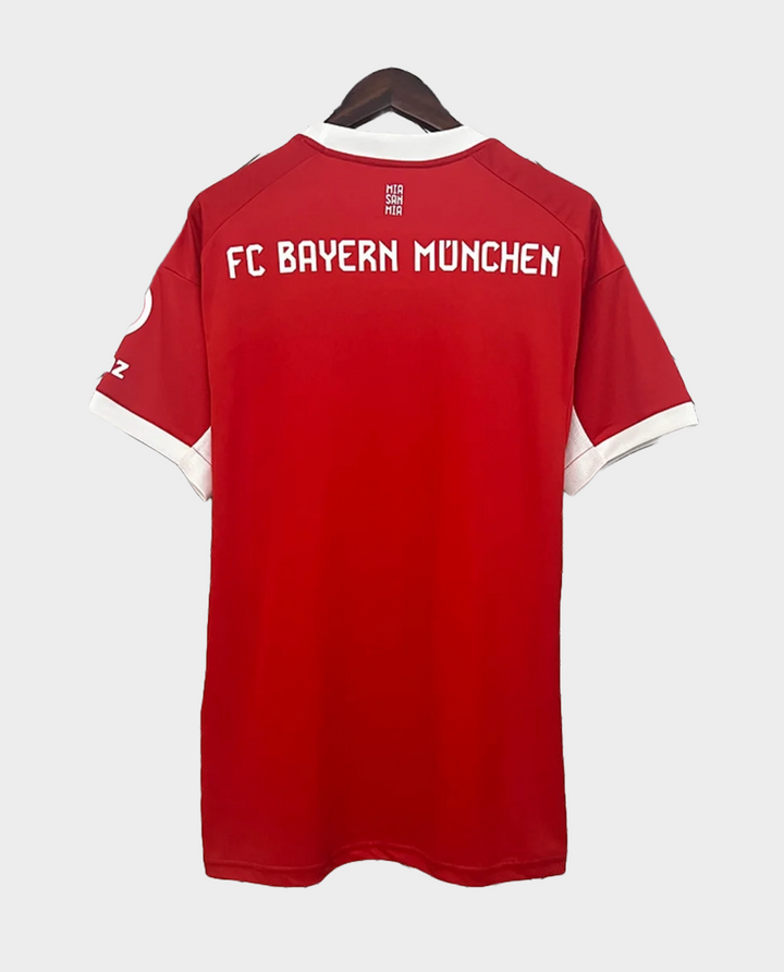 Back view of Bayern Munich 2025-26 home jersey in red with FC Bayern Munchen text