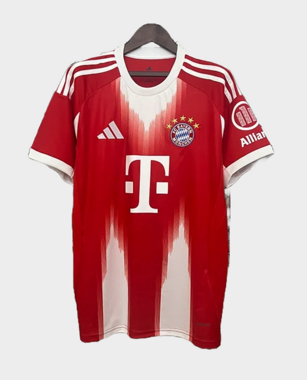Bayern Munich 2025-26 home jersey featuring a bold red design and an iconic team logo