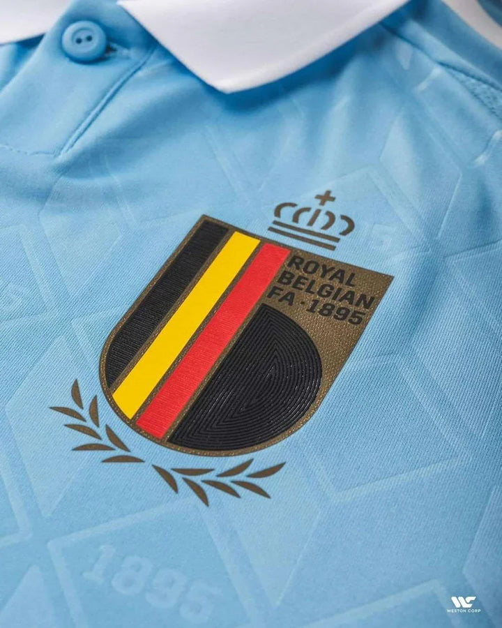 Belgium away jersey 2024 featuring the Royal Belgian FA crest with vibrant colors and elegant design