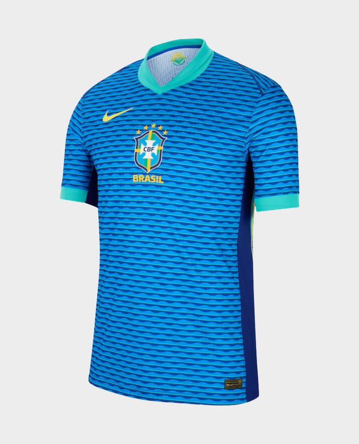 Brazil away jersey 2024-25 featuring a vibrant blue design with the national team logo