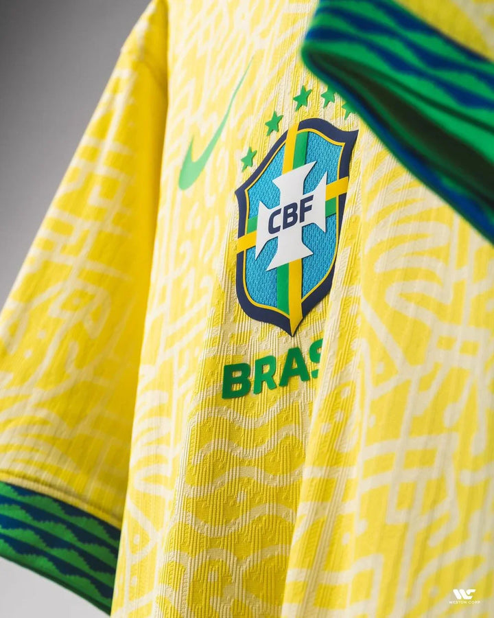 Brazil home jersey 2024 player version featuring vibrant yellow design and CBF logo
