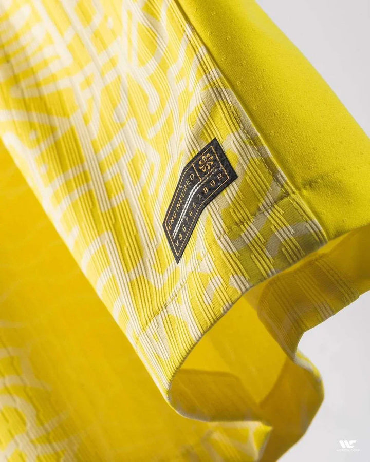 Close-up of the Brazil home jersey 2024 player version showing fabric texture and logo detail