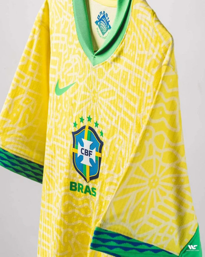Brazil home jersey 2024 player version featuring vibrant yellow and iconic CBF logo design