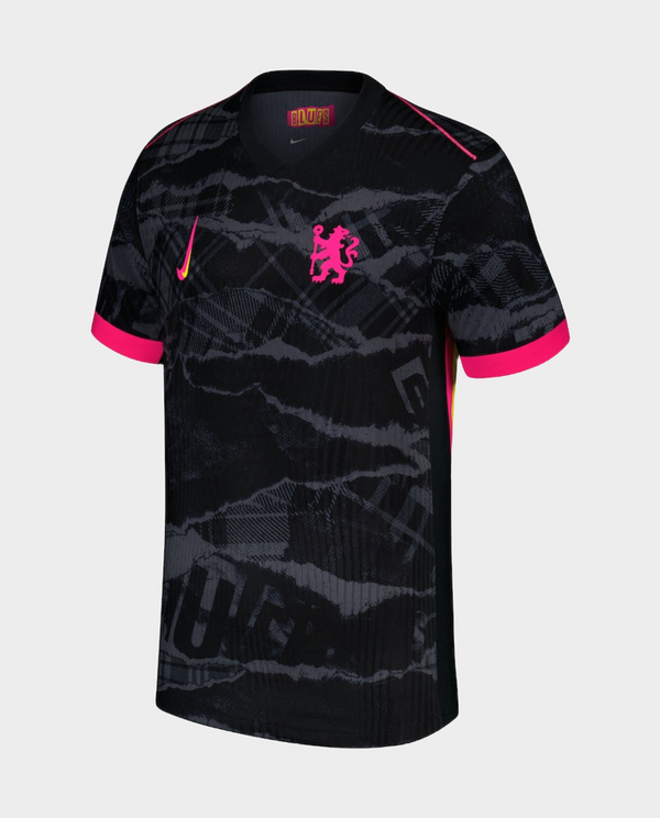 Chelsea 2024 Third Jersey Player Version in black with pink detailing and unique pattern design