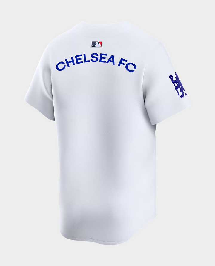 Chelsea baseball shirt special edition featuring a sleek white design and bold graphic on the back