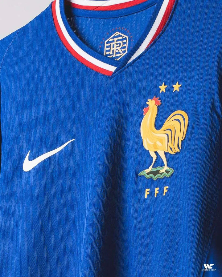 France Home Jersey 2024-25 in blue featuring iconic rooster emblem and Nike logo