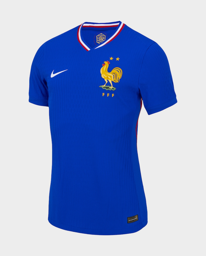 France Home Jersey 2024-25 in blue with iconic rooster emblem and Nike logo