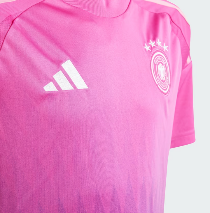 Germany away jersey 2024-25 player version in pink with Adidas logo and stars detail