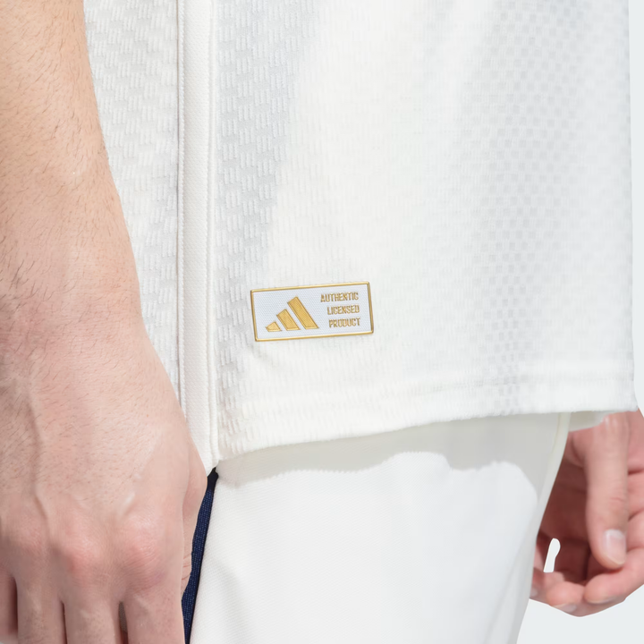 Close-up of Striker Store India cricket test jersey 2025 featuring authentic logo detail