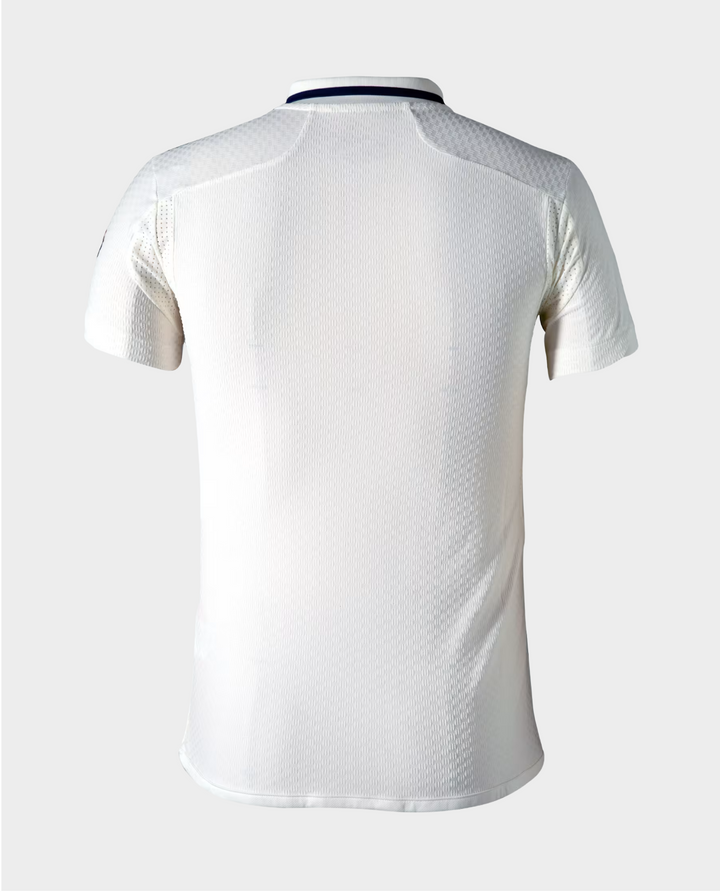Back view of the India cricket test jersey 2025 in white with a sleek design from Striker Store