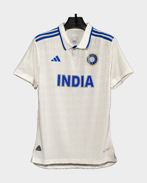 India Test Cricket Jersey 2025 by Striker Store with Blue Detailing and Polo Collar Design