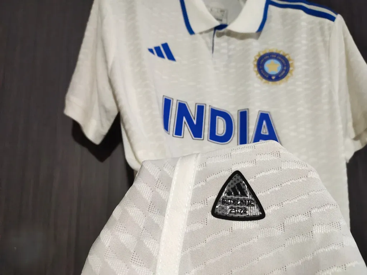 Striker Store India Test Cricket Jersey 2025 with blue accents and logo, perfect for cricket fans