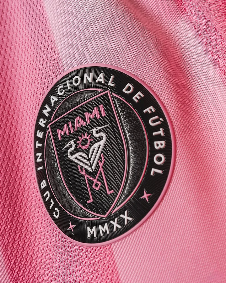 Inter Miami 2025-26 home jersey featuring the club emblem in vibrant detail