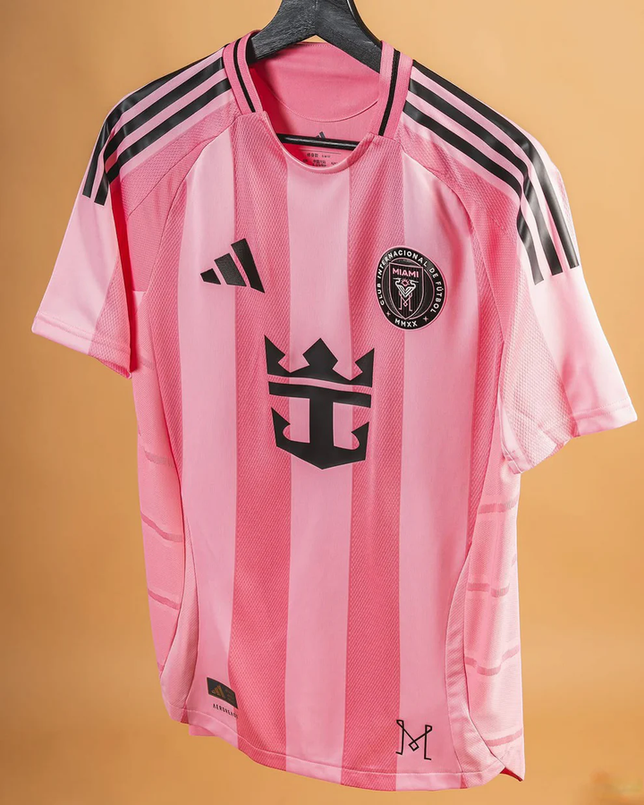 Inter Miami 2025-26 home jersey in pink with black accents from Striker Store