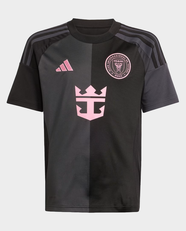 Inter Miami away jersey 2025-26 featuring black and pink design with club logo and Adidas branding