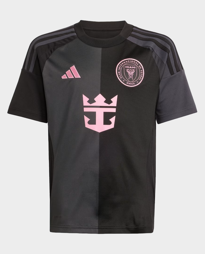 Inter Miami away jersey 2025-26 featuring black and pink design with club logo and Adidas branding