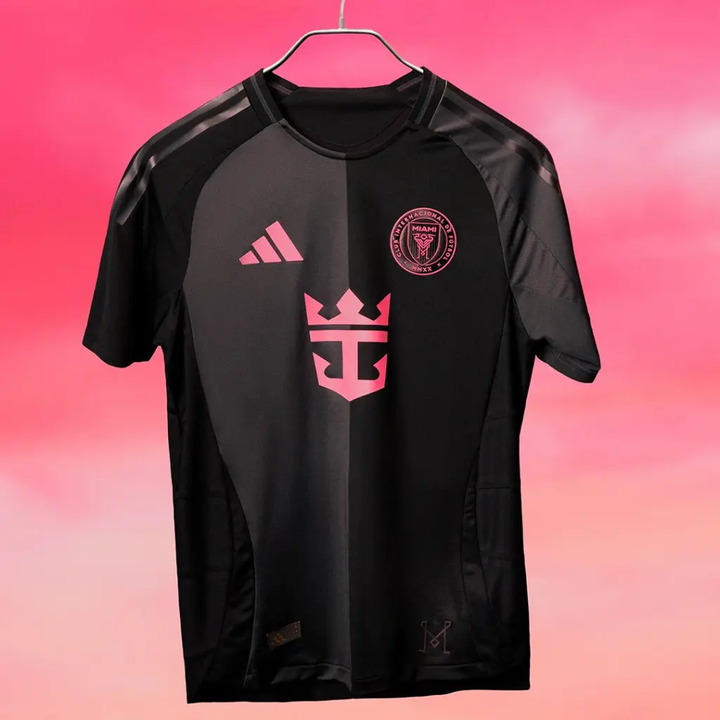 Inter Miami away jersey 2025-26 by Striker Store in black with pink details and logo