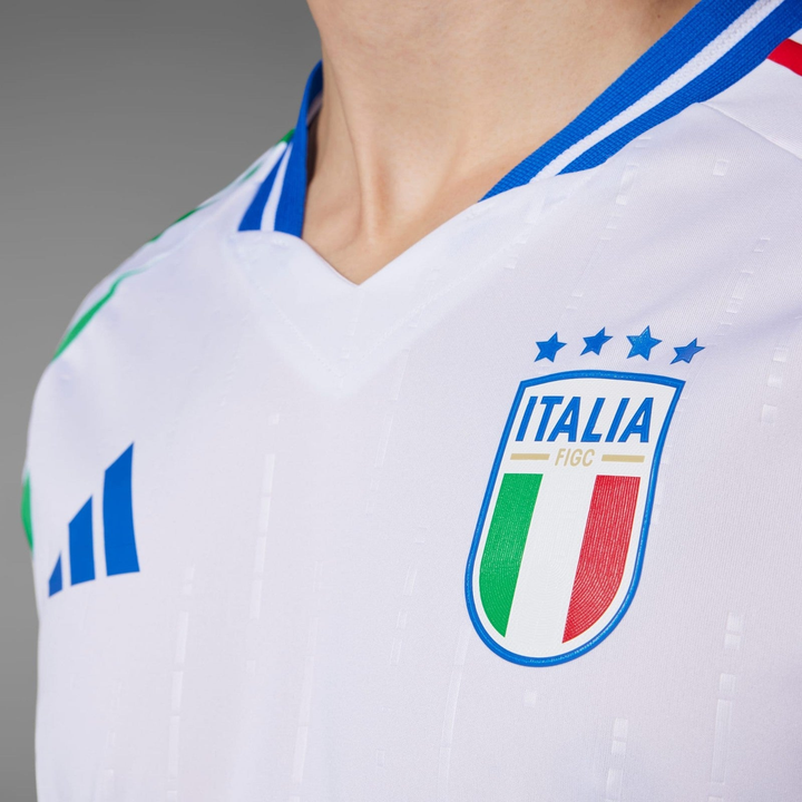 Italy away jersey 2024-25 featuring the iconic logo and vibrant color details for fans