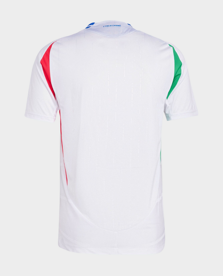 Striker Store Italy away jersey 2024 featuring white base with vibrant red and green accents