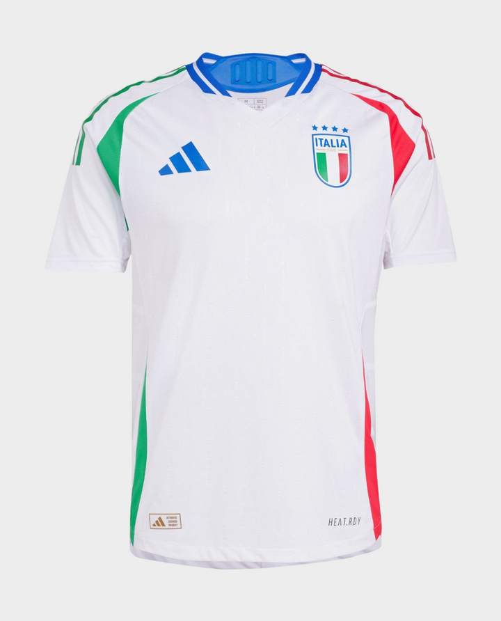 Italy away jersey 2024 by Striker Store in white with green and red accents