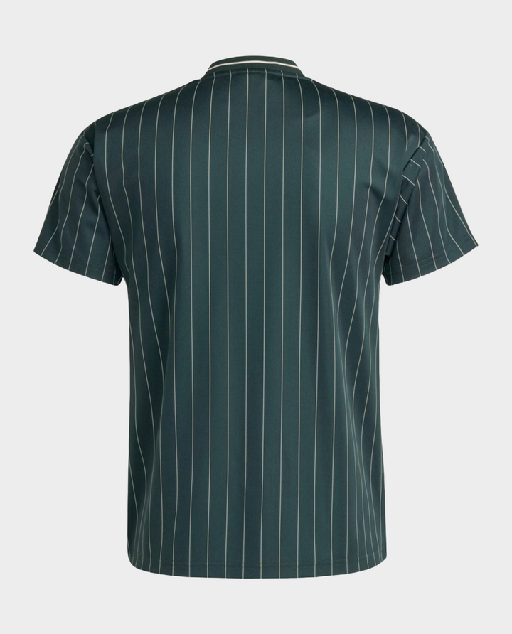 Back view of the Juventus terrace icon player version jersey with vertical stripes in dark green.