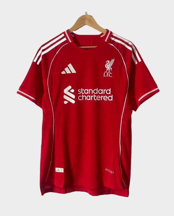 Liverpool 2025-26 home jersey player version in red with club logo and sponsor branding